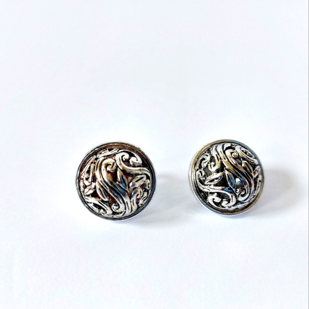 Elegant Silver Tone Scrollwork or Vine-y Clip On/Pierced Earrings‎ (Convertible)